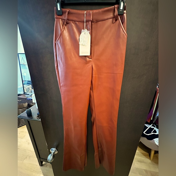 MESHKI: Tyra Straight Leg Faux Leather Pants - Cherry Chocolate 🍒🍫 - Picture 7 of 9